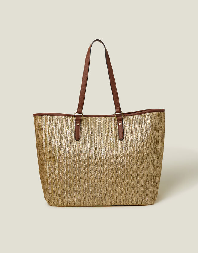 Large Metallic Raffia Shopper Bag, , large