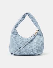 Ruched Faux Leather Handbag, Blue (BLUE), large