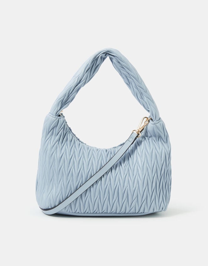 Ruched Faux Leather Handbag, Blue (BLUE), large