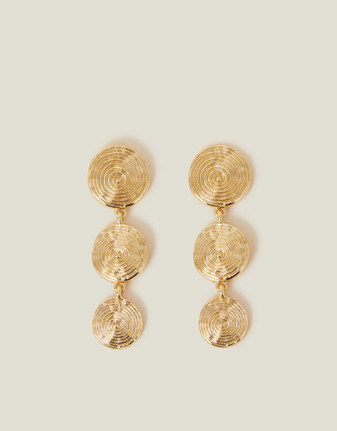 Spiral Disc Drop Earrings Gold, , large