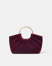 Ruched Ring Velvet Handheld Bag, , large