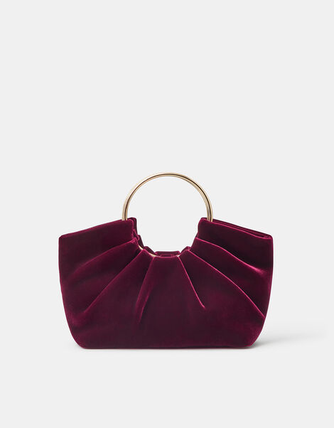 Ruched Ring Velvet Handheld Bag, , large