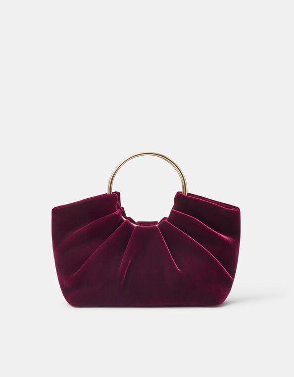 Ruched Ring Velvet Handheld Bag, , large