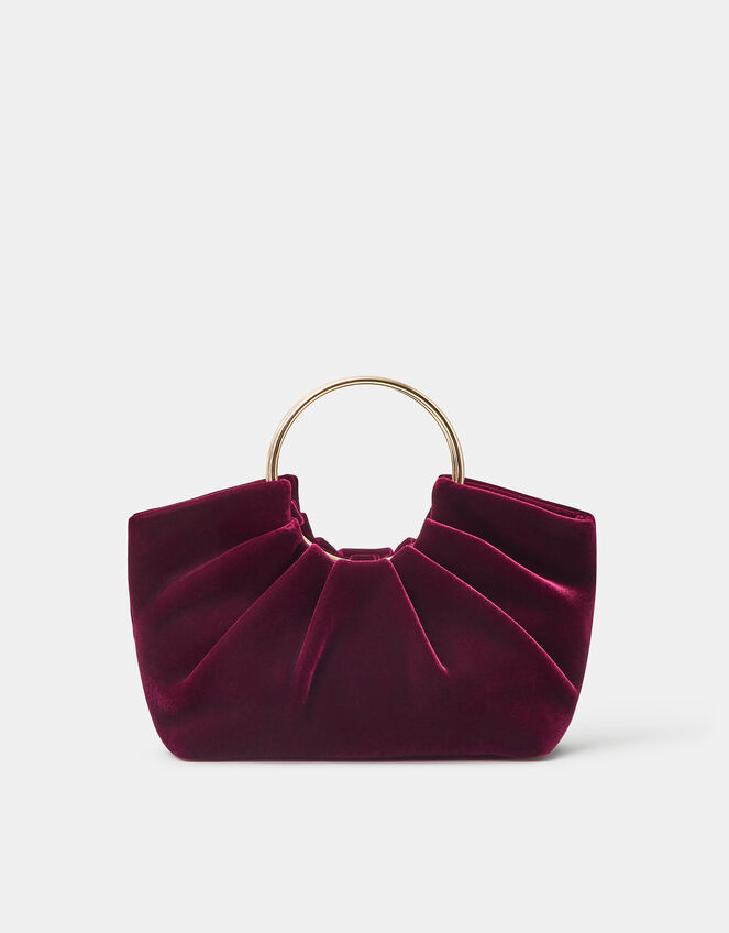 Ruched Ring Velvet Handheld Bag, , large