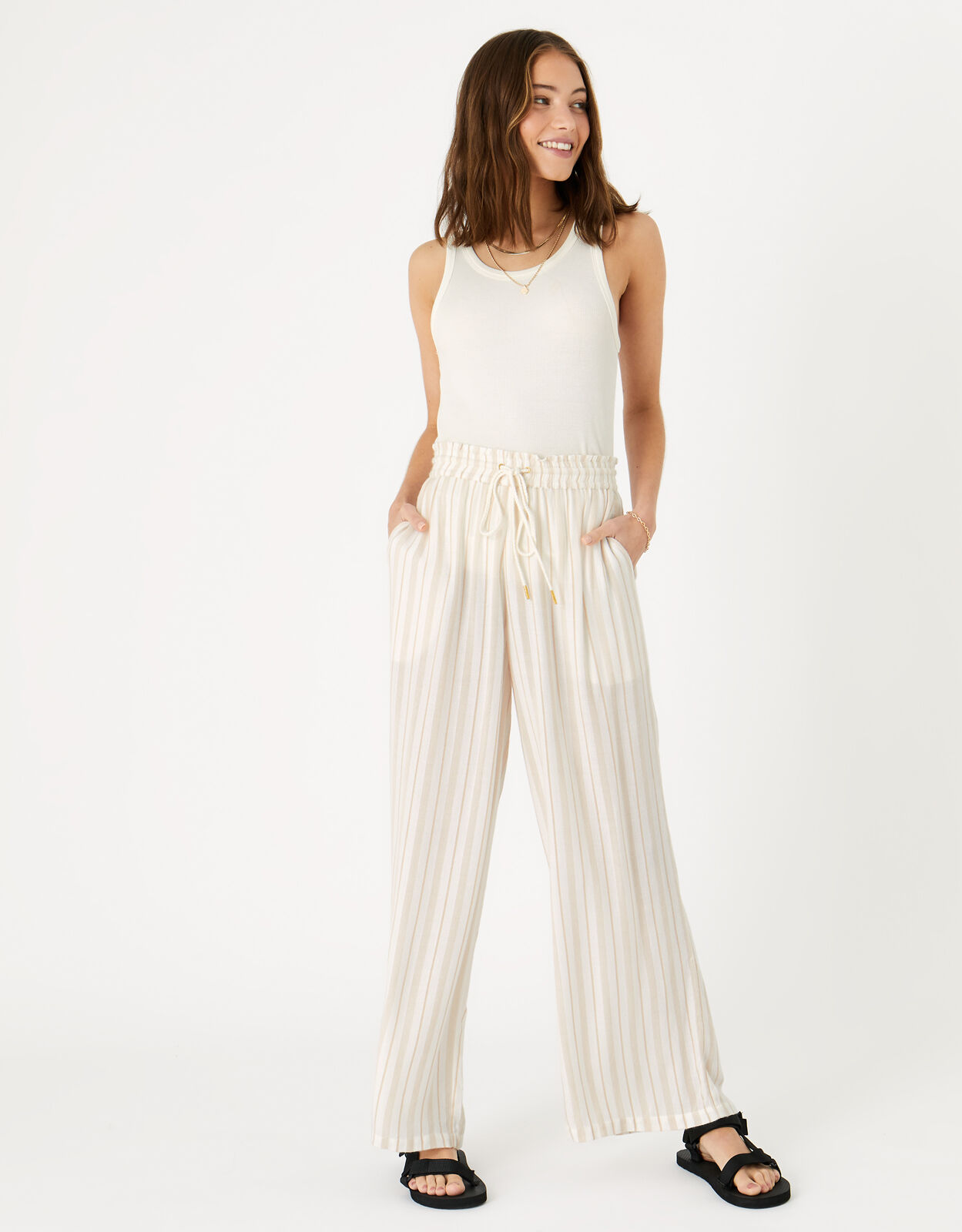 Striped beach trousers on sale
