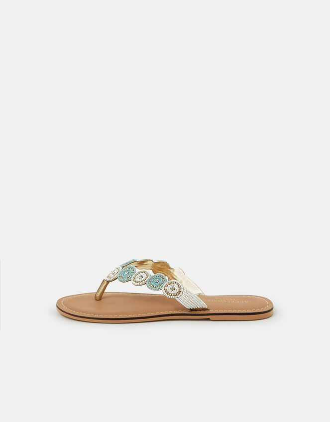 Beaded Circle Flip Flops, White (WHITE), large