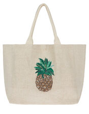 Embellished Pineapple Woven Tote Bag, , large