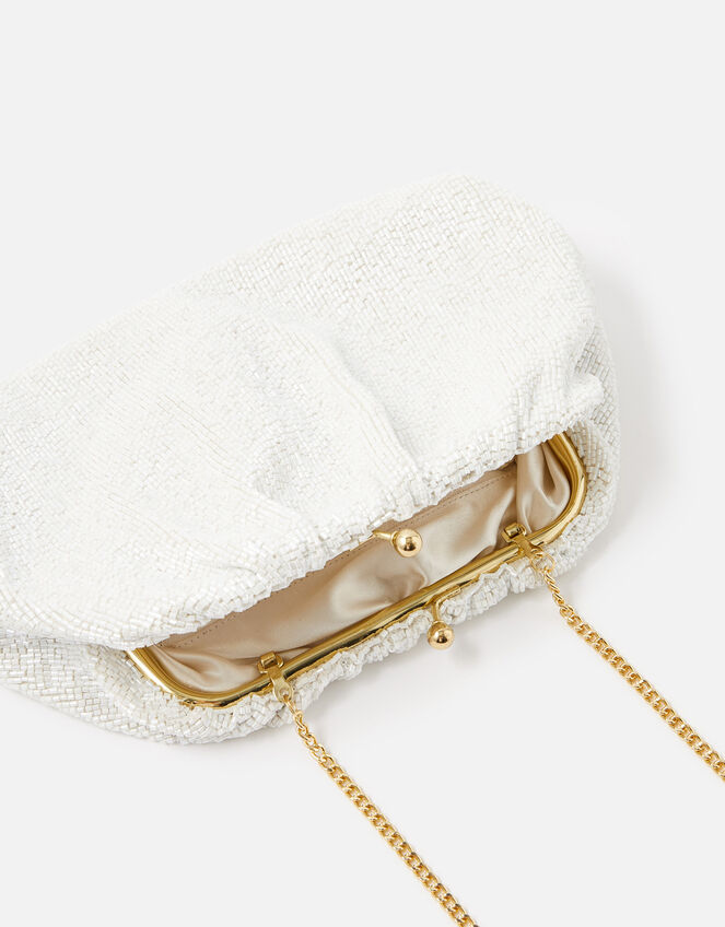Beaded Shimmer Clutch Bag, Ivory (IVORY), large