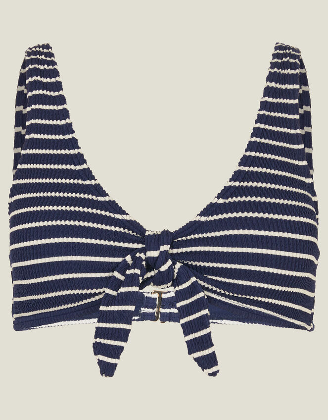 Stripe Crinkle Tie Bikini Top, Blue (NAVY), large