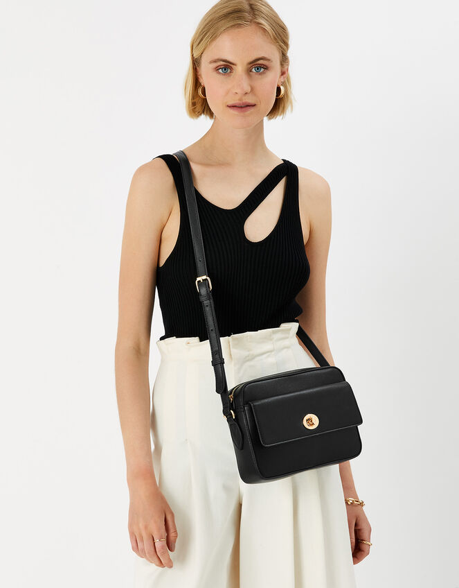 Boxy Twist-Lock Cross-Body Bag, Black (BLACK), large