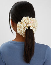 Oversized Ruffle Satin Hair Scrunchie Cream, , large