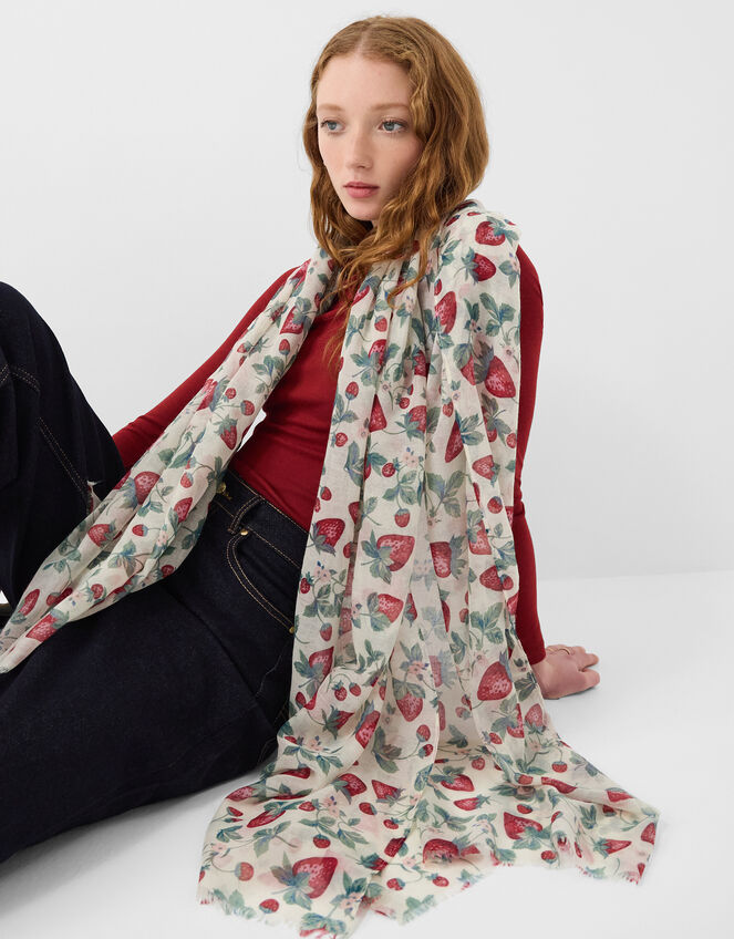 Lightweight Strawberry Print Scarf, , large