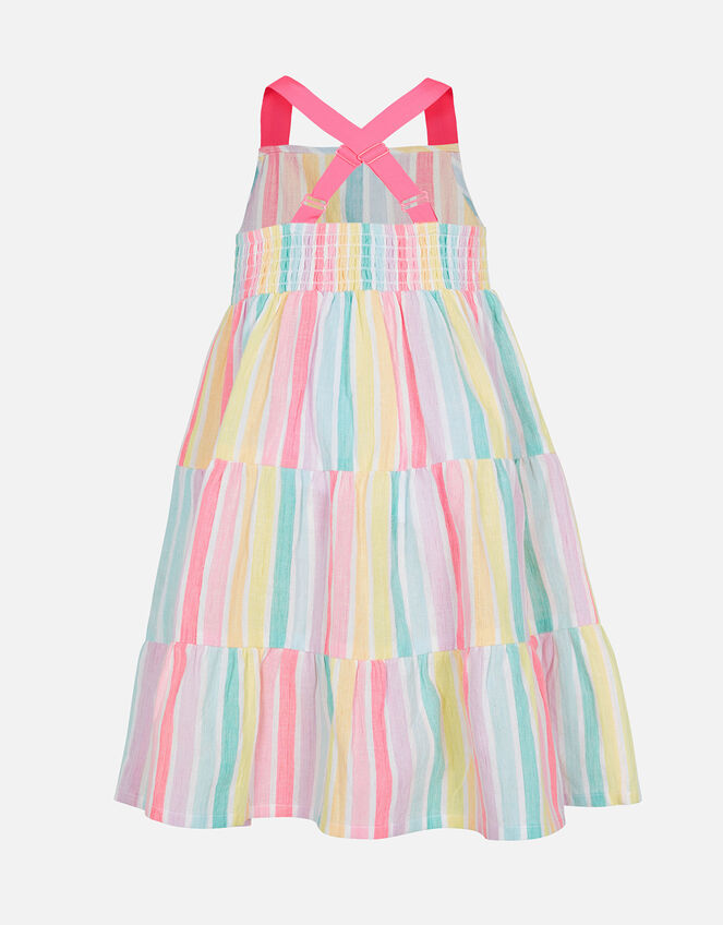 Girls Rainbow Stripe Tiered Dress, Multi (BRIGHTS-MULTI), large
