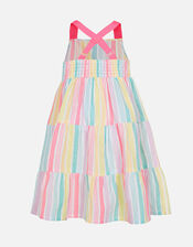Girls Rainbow Stripe Tiered Dress, Multi (BRIGHTS-MULTI), large