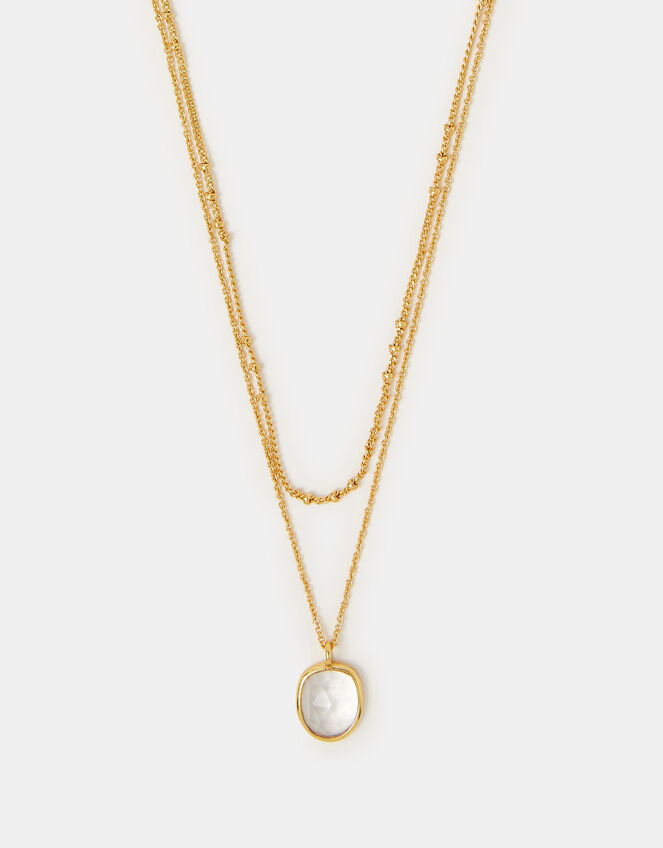 14ct Gold-Plated Clear Quartz Pendant Layered Necklace, , large
