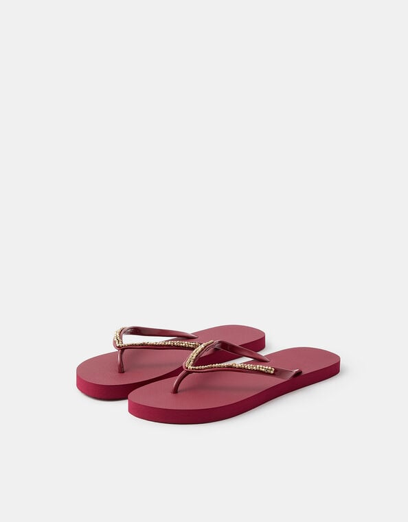 Beaded Flip Flops, Red (BURGUNDY), large