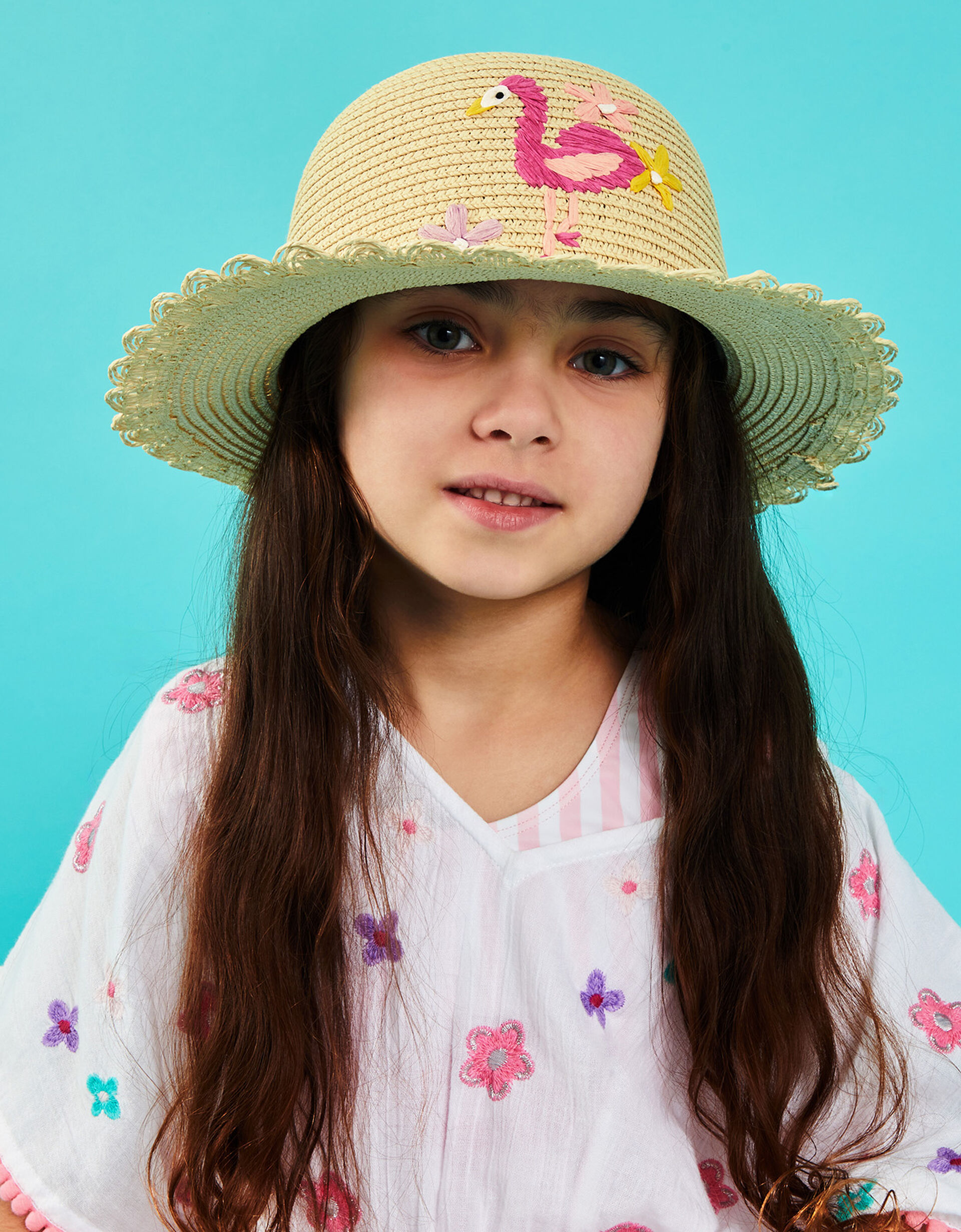 Girls Flamingo Floppy Hat Natural Girls accessories Accessorize UK
