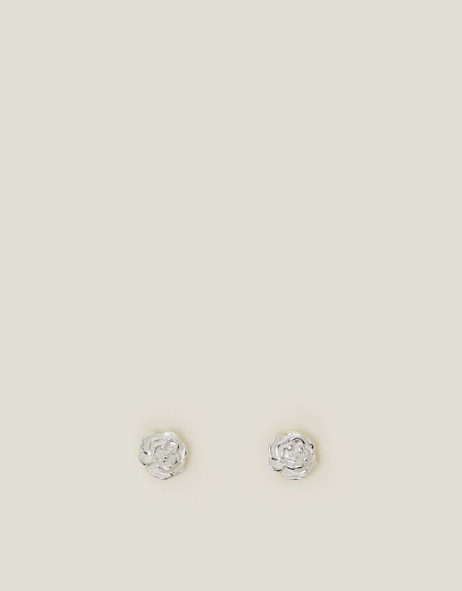 Sterling Silver Rose Stud Earrings, , large