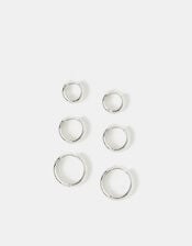 3-Pack Sterling Silver-Plated Hoop Earrings, , large