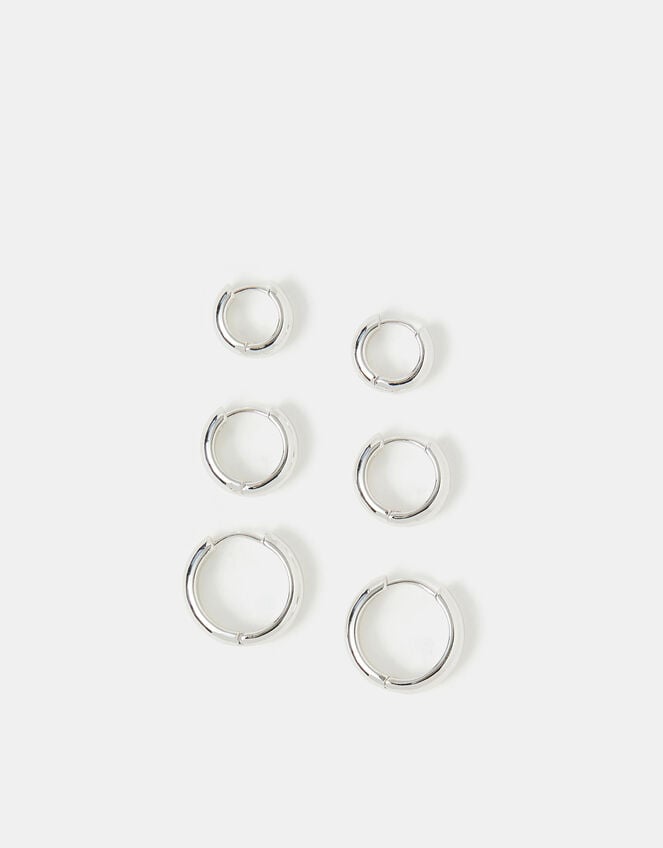 3-Pack Sterling Silver-Plated Hoop Earrings, , large