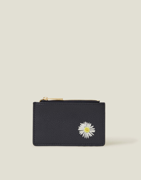 Embroidered Daisy Card Holder, Blue (NAVY), large