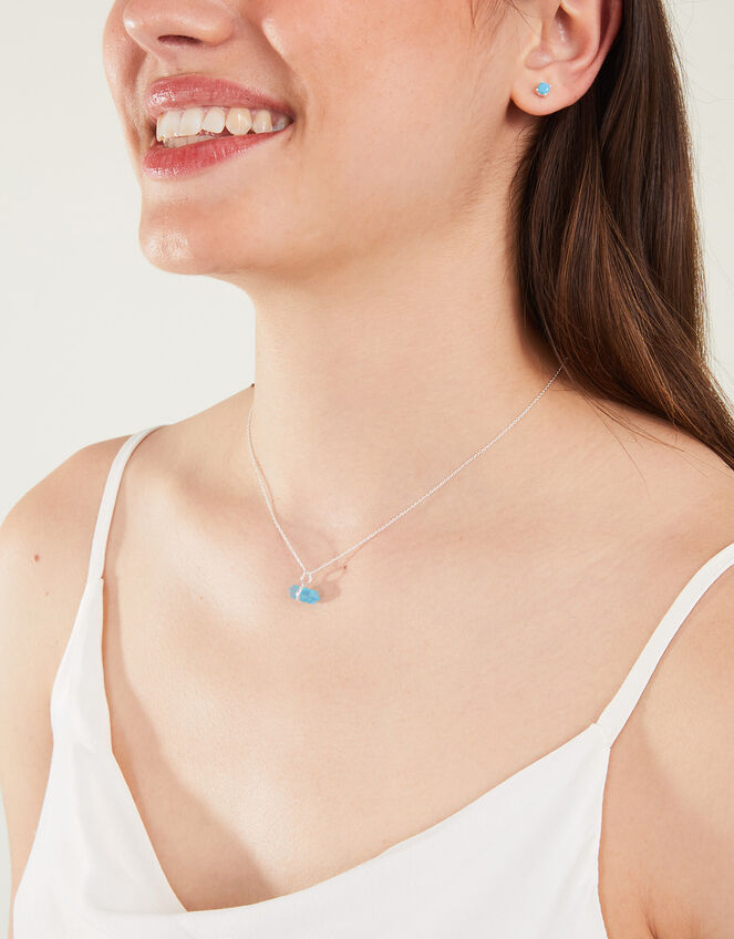 Sterling Silver Stone Pendant Necklace, , large