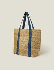 Denim Strap Jute Shoulder Bag, , large