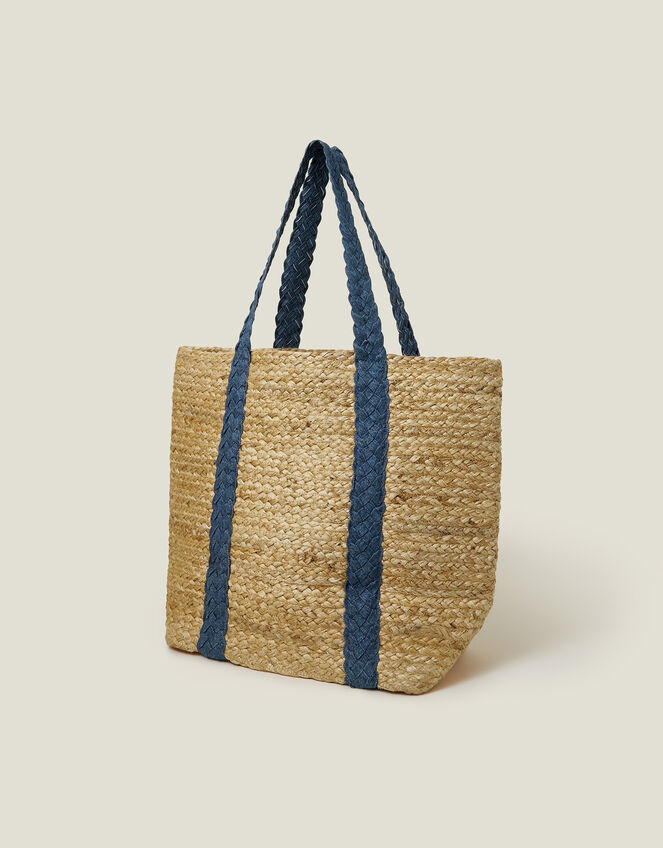 Denim Strap Jute Shoulder Bag, , large