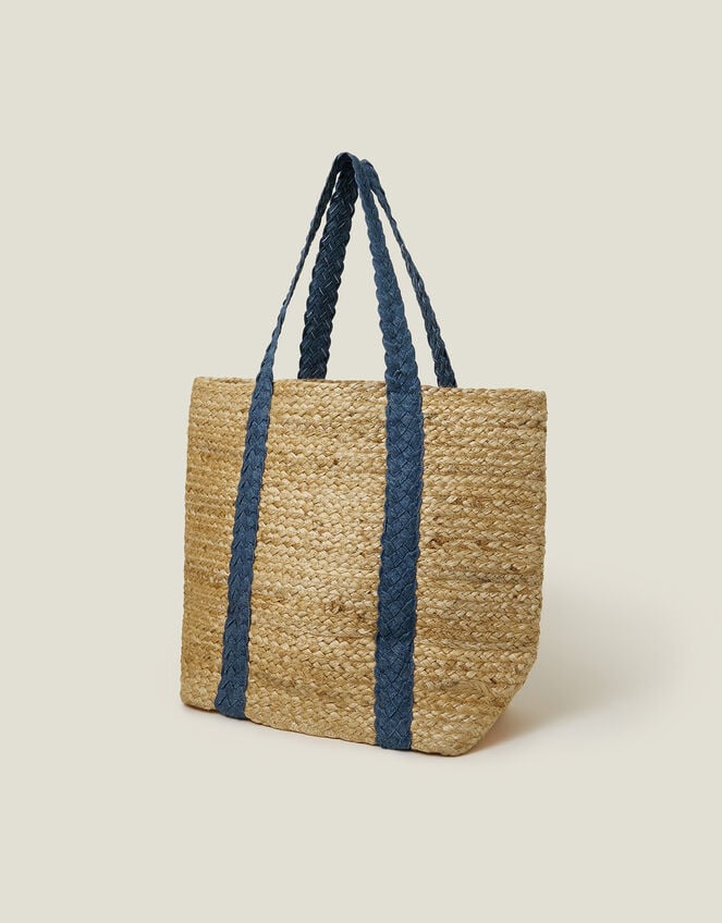 Denim Strap Jute Shoulder Bag, , large