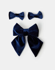 3-Pack Girls Velvet Bow Hair Clips, , large