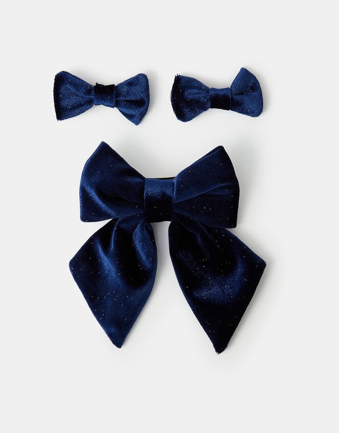 3-Pack Girls Velvet Bow Hair Clips, , large