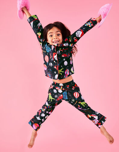 Girls Christmas Print Pyjama Set, Multi (BRIGHTS-MULTI), large