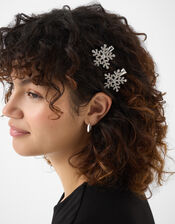 2-Pack Diamanté Snowflake Hair Clips, , large