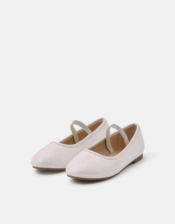 Girls Diamante Strap Ballet Flats, Ivory (IVORY), large