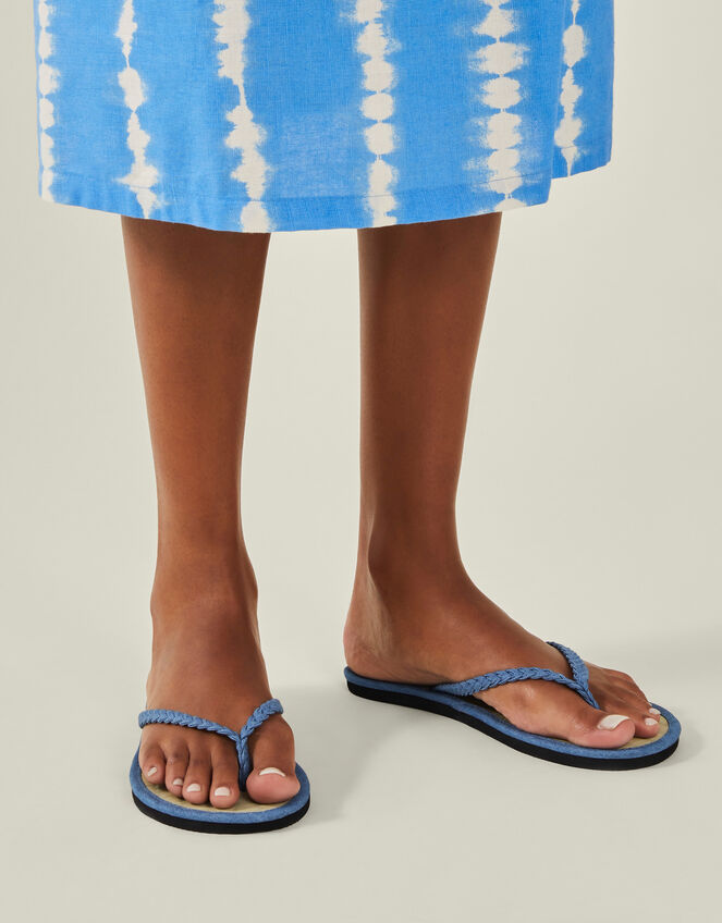 Denim Seagrass Flip Flops, Blue (NAVY), large