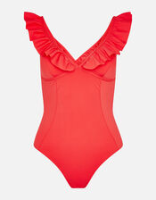 Exaggerated Ruffle Shaping Swimsuit, Red (RED), large