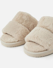 Platform Faux Fur Double Band Sliders, Natural (NATURAL), large
