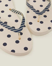 Polka Dot Stripe Flip Flops, Blue (NAVY), large