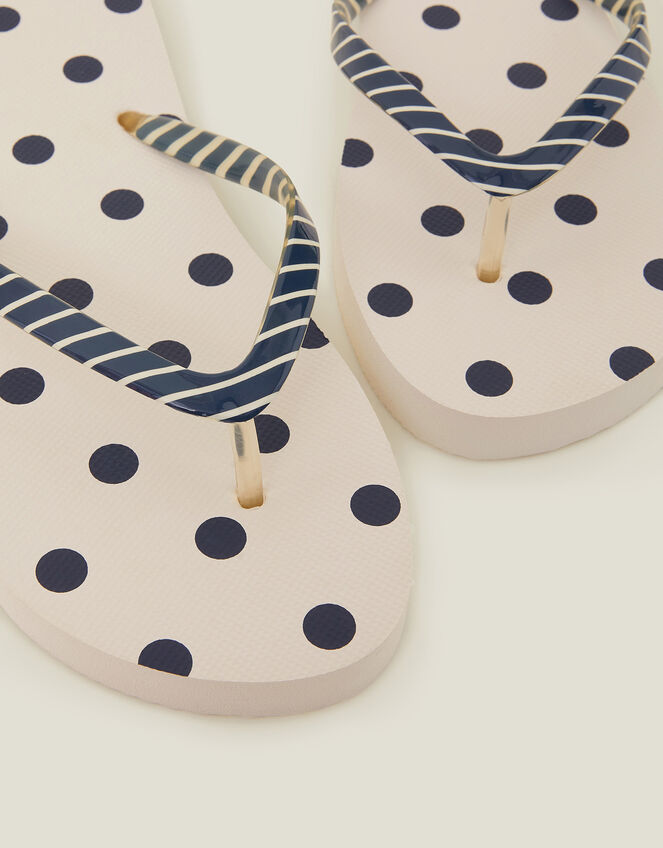 Polka Dot Stripe Flip Flops, Blue (NAVY), large