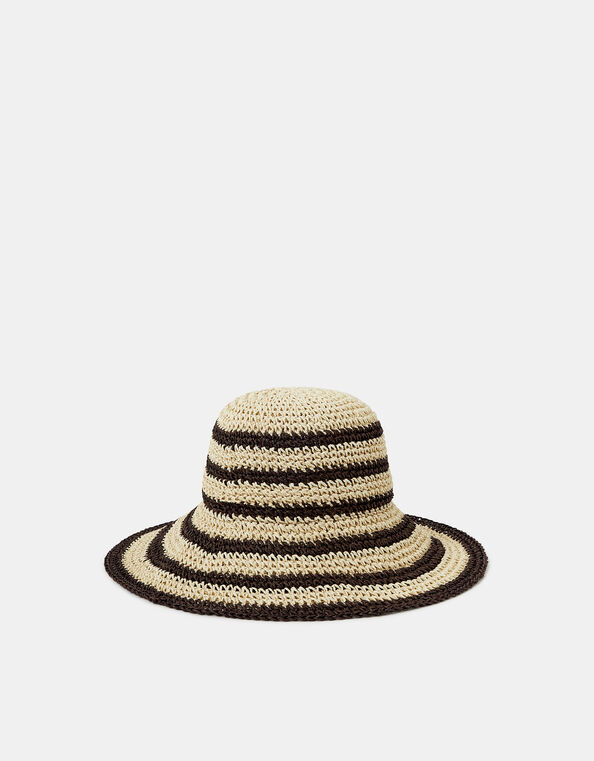 Stripe Raffia Bucket Hat, , large