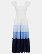 Colour Block Frill Maxi Dress, Blue (BLUE), large
