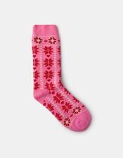Fair Isle Print Bed Socks, , large
