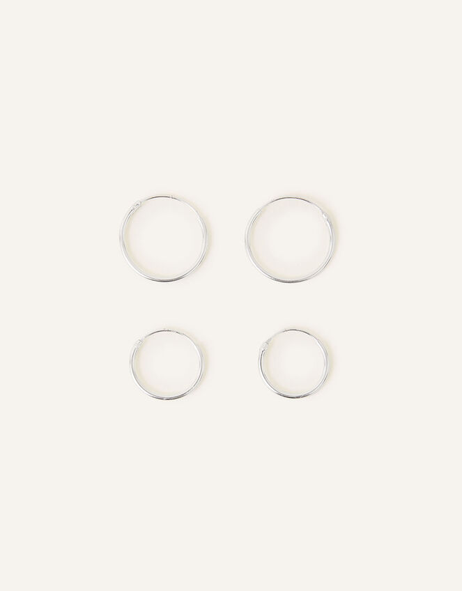 Sterling Silver Plain Mini Hoops Set of Two, , large