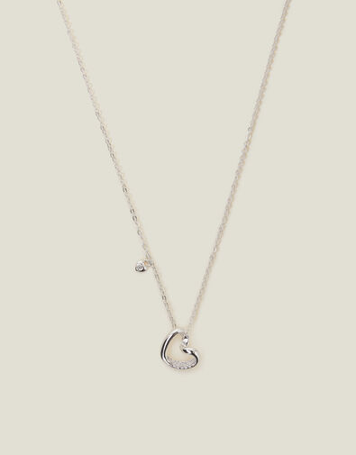 Sterling Silver-Plated Twist Heart Pendant Necklace, , large