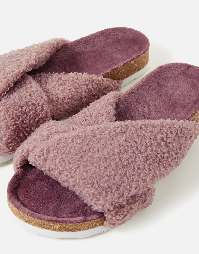 Borg Twist Footbed Slippers, Mink (MINK), large