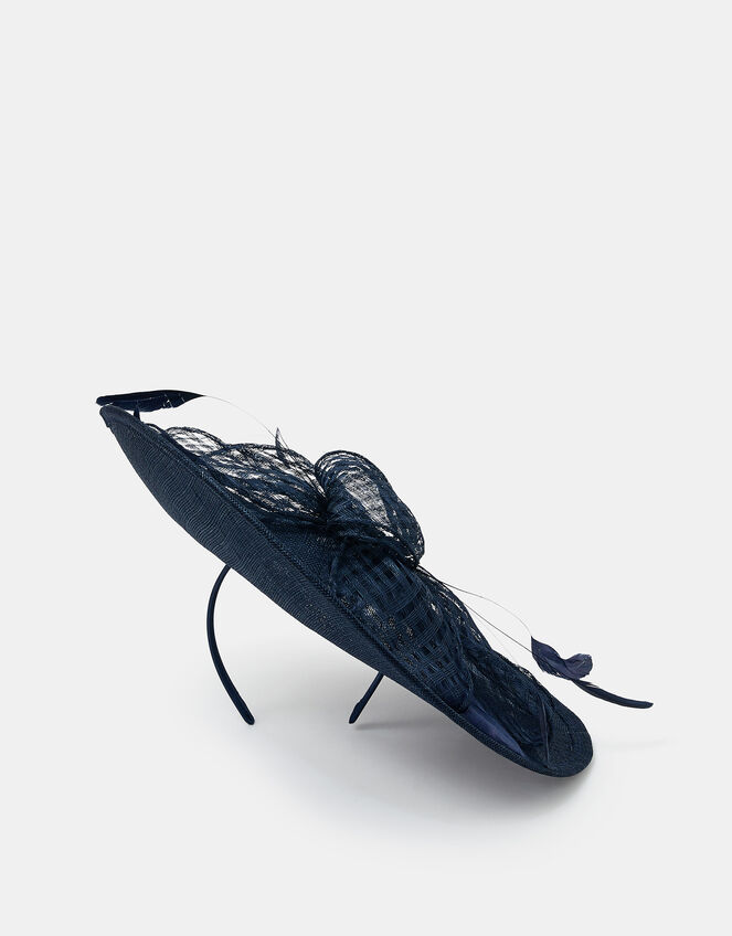 Large Woven Bow Disc Fascinator, Blue (NAVY), large