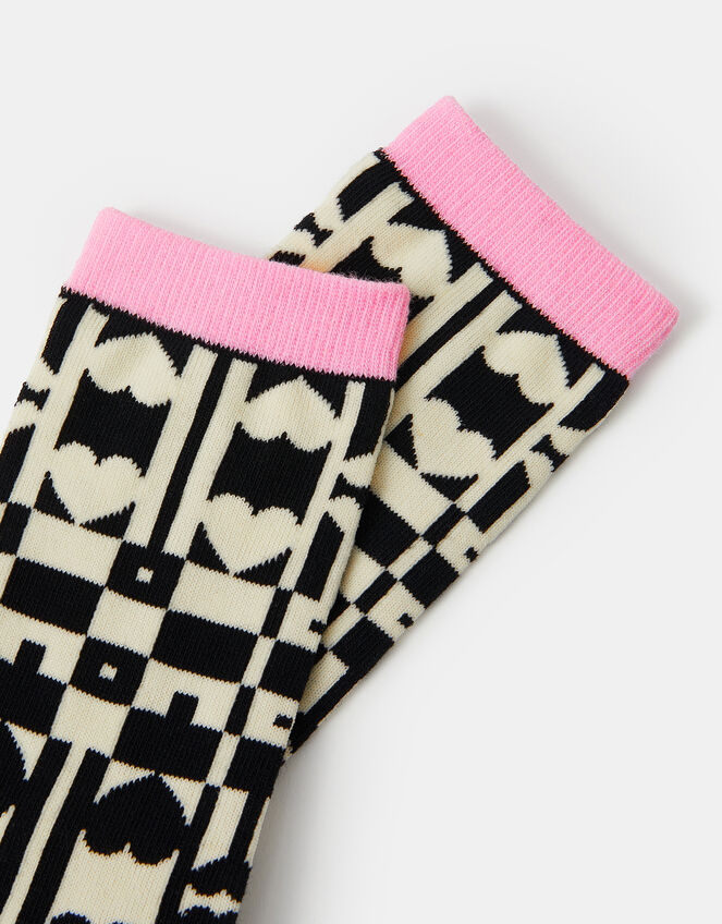 Geometric Heart Print Socks, , large