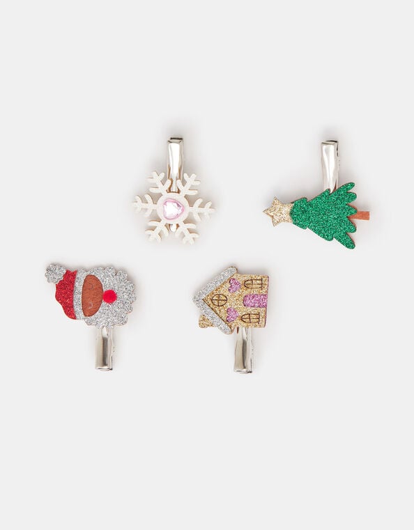 4-Pack Girls Christmas Hair Clips, , large
