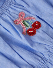 Girls Cherry Embroidered Playsuit, Blue (BLUE), large