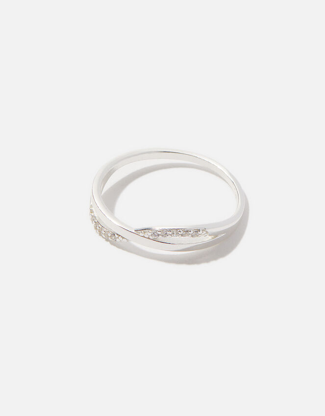 Sterling Silver Sparkly Twist Ring, Silver (ST SILVER), large